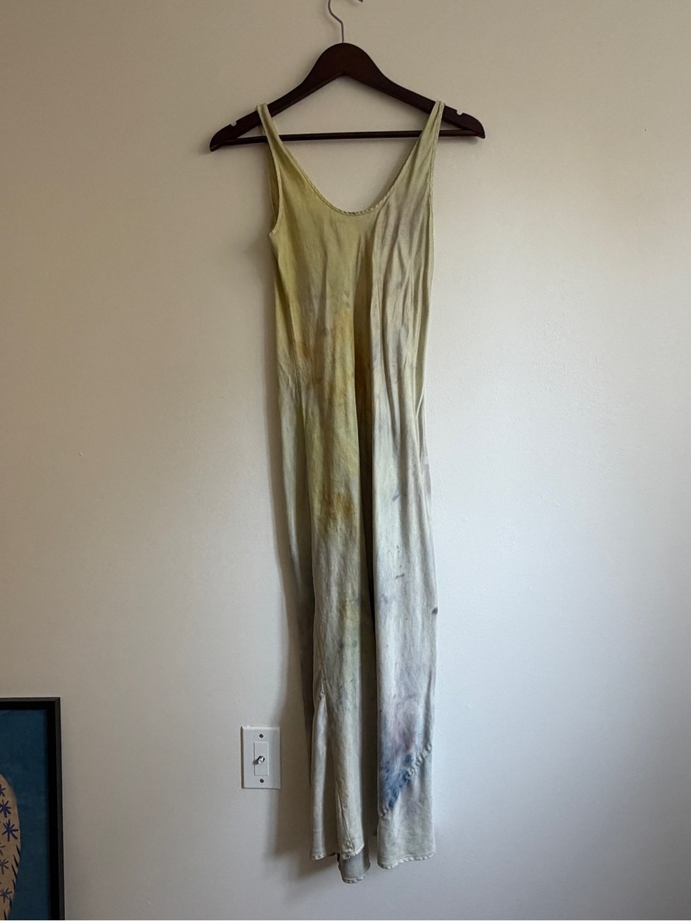 Vintage Hand Dyed Silk Dress with Subtle Multicolor Wash